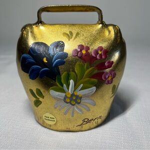 Hand-Painted Floral Bell. Swiss Cow Bell Hand Painted Brass Vintage